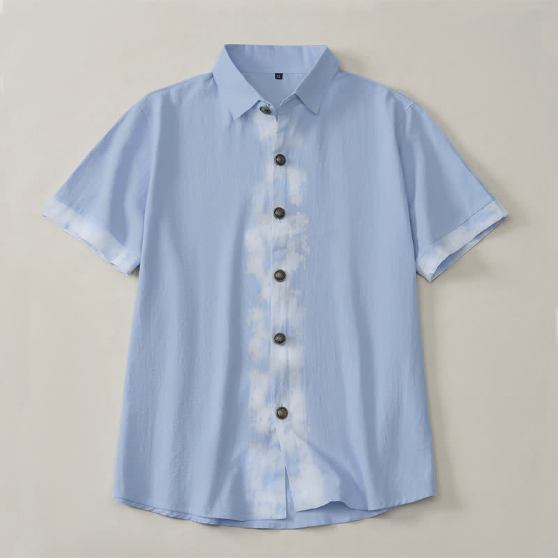 Buddha Stones Camicia da uomo a maniche corte, stile boho estivo casual, con stampa tie-dye. - image 9