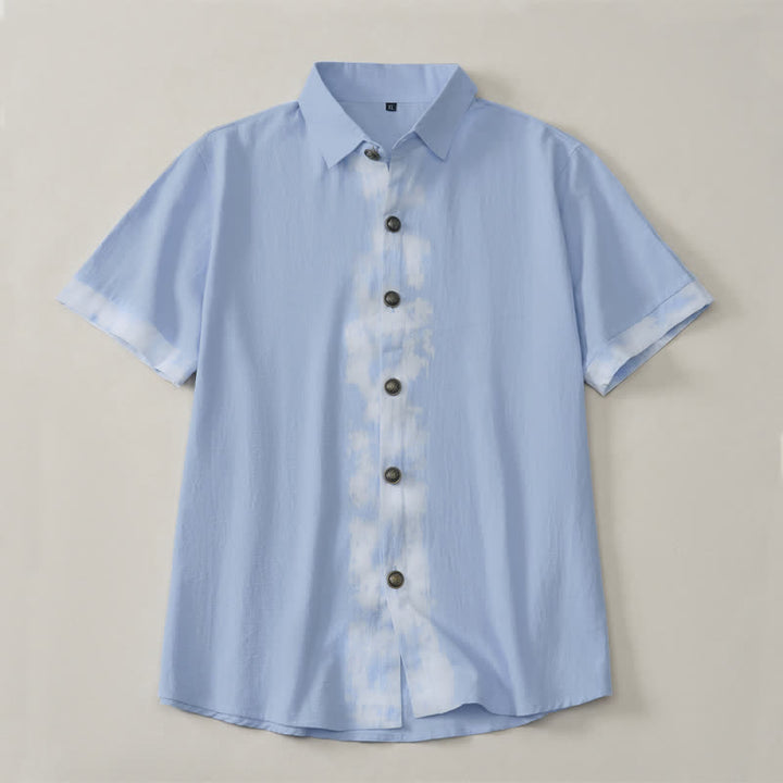 Buddha Stones Camicia da uomo a maniche corte, stile boho estivo casual, con stampa tie-dye. - image 9
