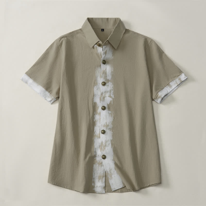 Buddha Stones Camicia da uomo a maniche corte, stile boho estivo casual, con stampa tie-dye. - image 1