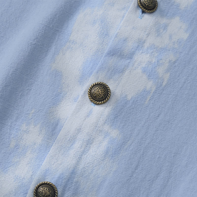 Buddha Stones Camicia da uomo a maniche corte, stile boho estivo casual, con stampa tie-dye. - image 13