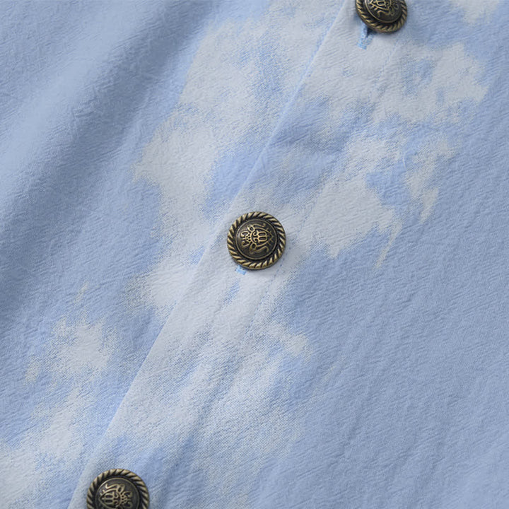 Buddha Stones Camicia da uomo a maniche corte, stile boho estivo casual, con stampa tie-dye. - image 13