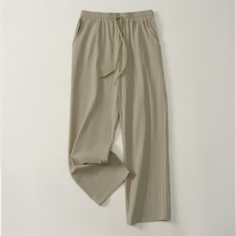 Buddha Stones Pantaloni lunghi da uomo a gamba dritta, tinta unita, con coulisse, ideali per l'autunno, con tasche. - Tan - US/UK/AU42, EU52 (3XL) - image 0