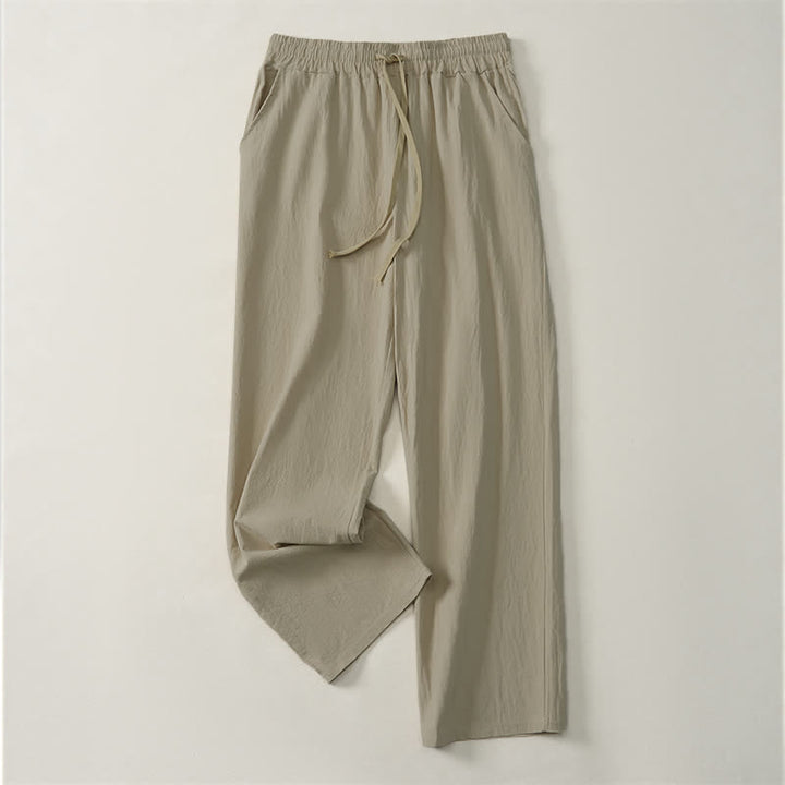 Buddha Stones Pantaloni lunghi da uomo a gamba dritta, tinta unita, con coulisse, ideali per l'autunno, con tasche. - Tan - US/UK/AU42, EU52 (3XL) - image 0