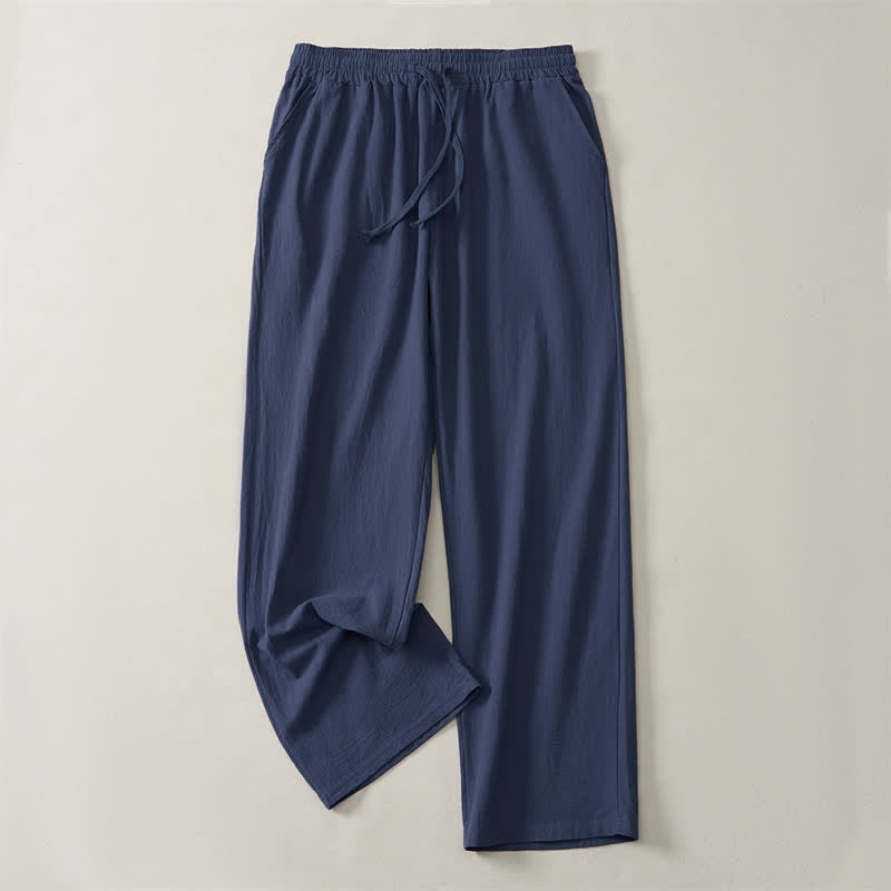 Buddha Stones Pantaloni lunghi da uomo a gamba dritta, tinta unita, con coulisse, ideali per l'autunno, con tasche. - Blu notte - US/UK/AU42, EU52 (3XL) - image 9