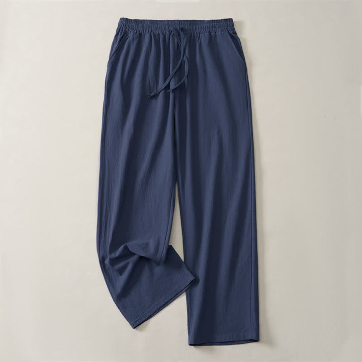 Buddha Stones Pantaloni lunghi da uomo a gamba dritta, tinta unita, con coulisse, ideali per l'autunno, con tasche. - Blu notte - US/UK/AU42, EU52 (3XL) - image 9