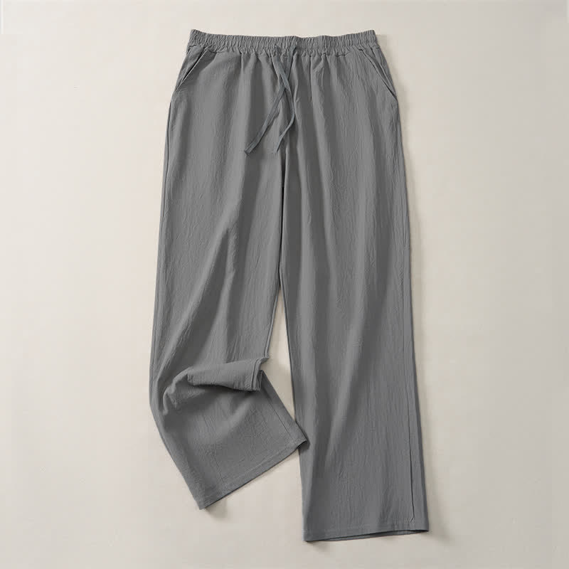Buddha Stones Pantaloni lunghi da uomo a gamba dritta, tinta unita, con coulisse, ideali per l'autunno, con tasche. - Grigio - US/UK/AU42, EU52 (3XL) - image 17