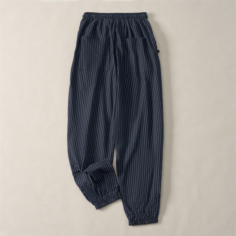 Buddha Stones Pantaloni corti a righe con coulisse, modello basic primavera/estate, da uomo, affusolati e con tasche. - image 1