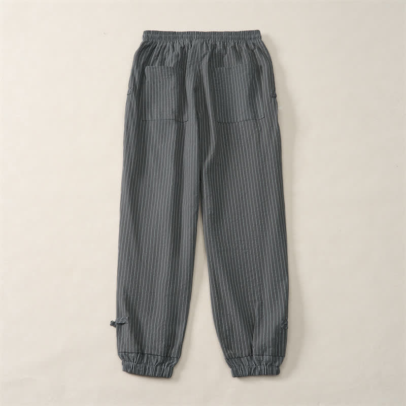 Buddha Stones Pantaloni corti a righe con coulisse, modello basic primavera/estate, da uomo, affusolati e con tasche. - image 15