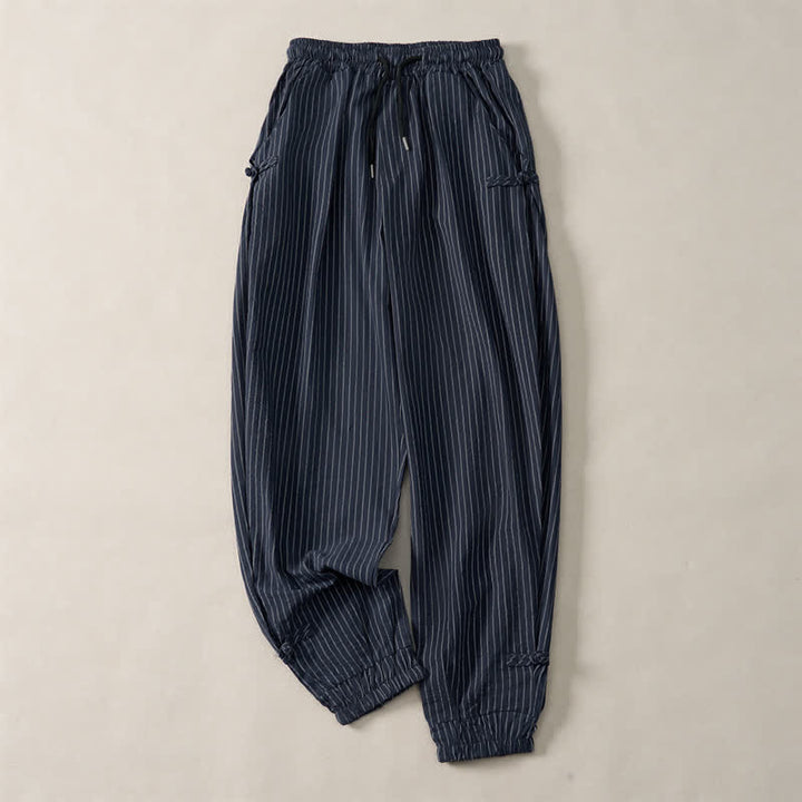 Buddha Stones Pantaloni corti a righe con coulisse, modello basic primavera/estate, da uomo, affusolati e con tasche. - image 3