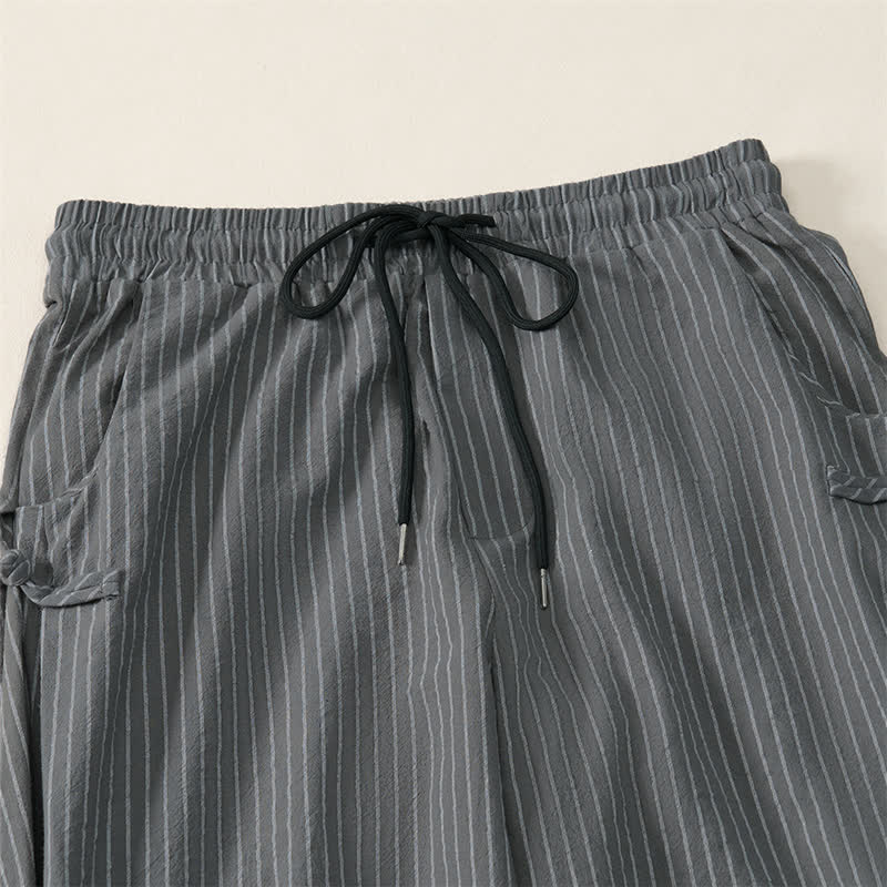 Buddha Stones Pantaloni corti a righe con coulisse, modello basic primavera/estate, da uomo, affusolati e con tasche. - image 16