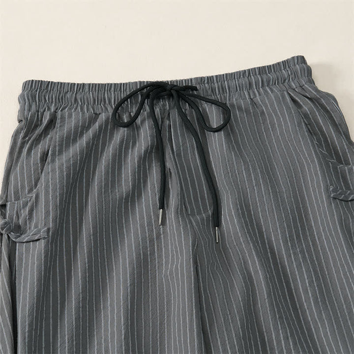 Buddha Stones Pantaloni corti a righe con coulisse, modello basic primavera/estate, da uomo, affusolati e con tasche. - image 16