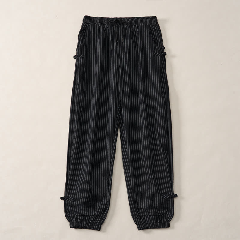 Buddha Stones Pantaloni corti a righe con coulisse, modello basic primavera/estate, da uomo, affusolati e con tasche. - image 25