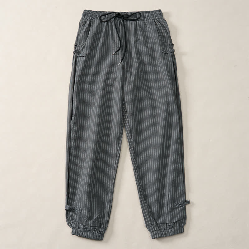 Buddha Stones Pantaloni corti a righe con coulisse, modello basic primavera/estate, da uomo, affusolati e con tasche. - image 14
