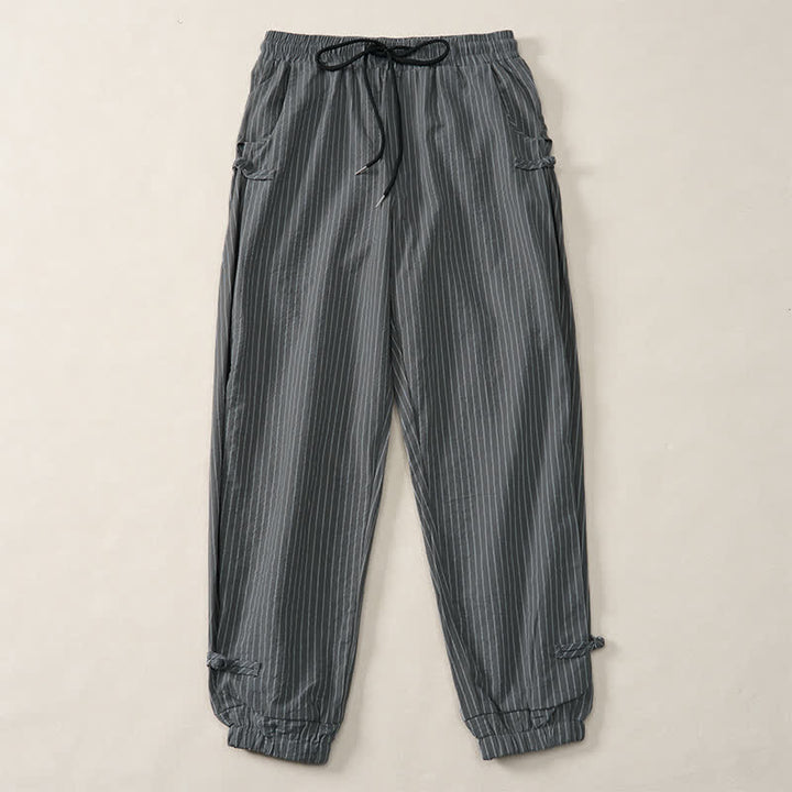 Buddha Stones Pantaloni corti a righe con coulisse, modello basic primavera/estate, da uomo, affusolati e con tasche. - image 14