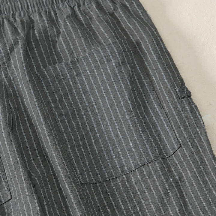 Buddha Stones Pantaloni corti a righe con coulisse, modello basic primavera/estate, da uomo, affusolati e con tasche. - image 18