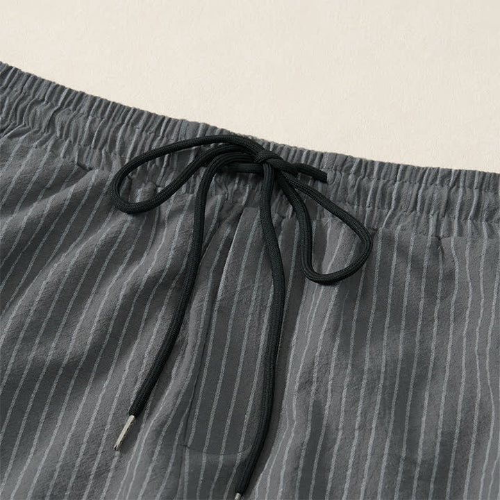 Buddha Stones Pantaloni corti a righe con coulisse, modello basic primavera/estate, da uomo, affusolati e con tasche. - image 17