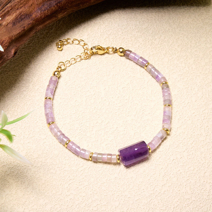 Buddha Stones Bracciale con accenti cilindrici sfaccettati in ametista, amazzonite, quarzo fragola, sodalite e sodalite. - image 1