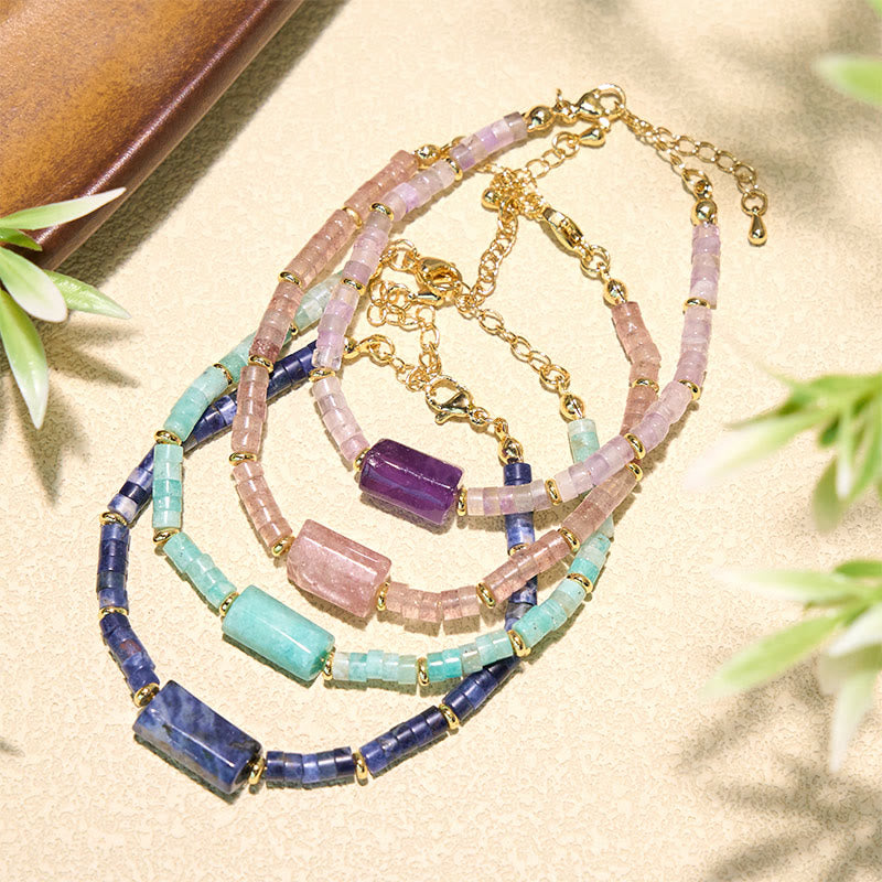 Buddha Stones Bracciale con accenti cilindrici sfaccettati in ametista, amazzonite, quarzo fragola, sodalite e sodalite. - image 17