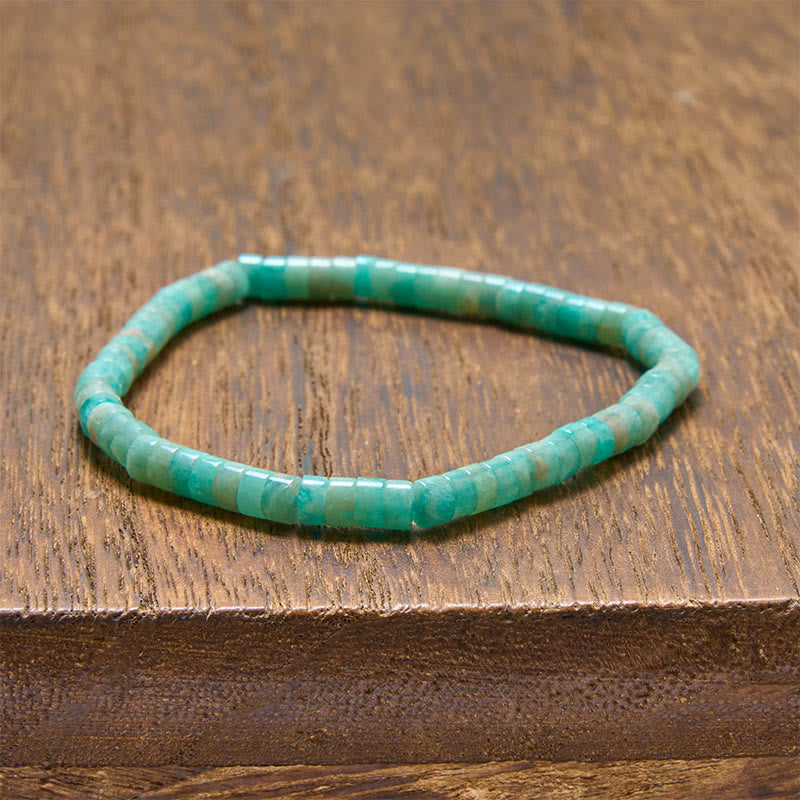 Buddha Stones Bracciale con perle piatte a taglio dritto in lapislazzuli Truth - Amazzonite (Circonferenza del polso: 5,9–6,3 pollici / 15-16 cm) - image 7