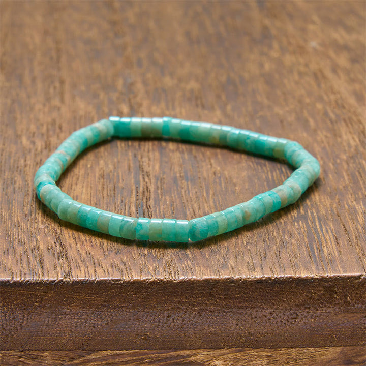Buddha Stones Bracciale con perle piatte a taglio dritto in lapislazzuli Truth - Amazzonite (Circonferenza del polso: 5,9–6,3 pollici / 15-16 cm) - image 7