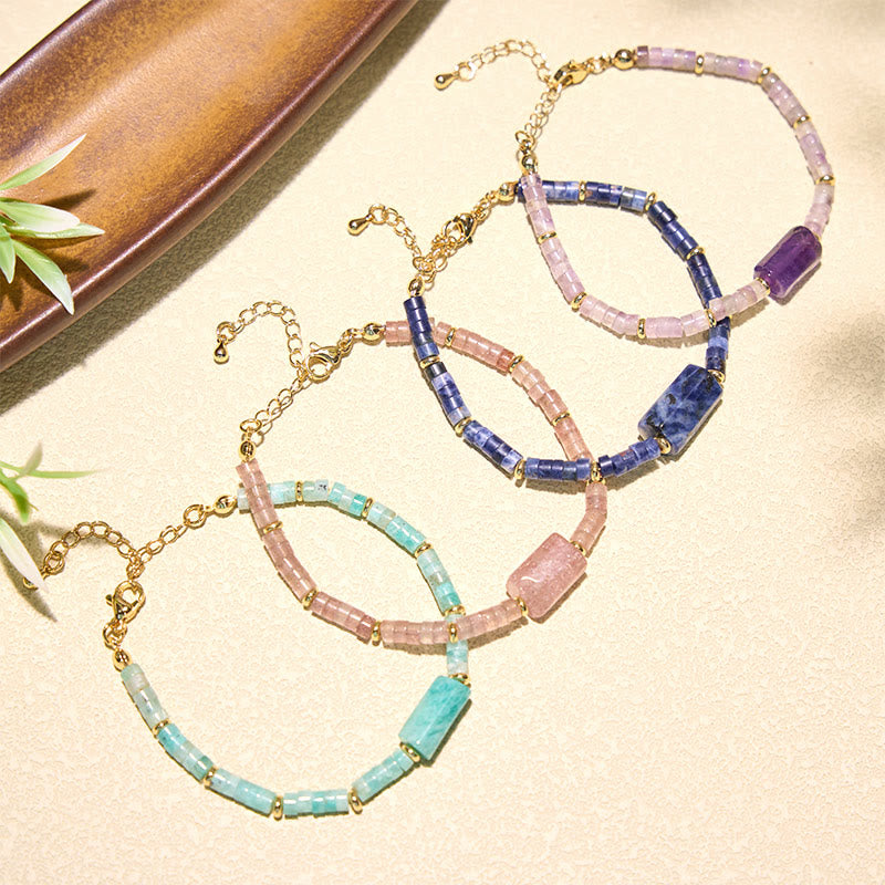 Buddha Stones Bracciale con accenti cilindrici sfaccettati in ametista, amazzonite, quarzo fragola, sodalite e sodalite. - image 16