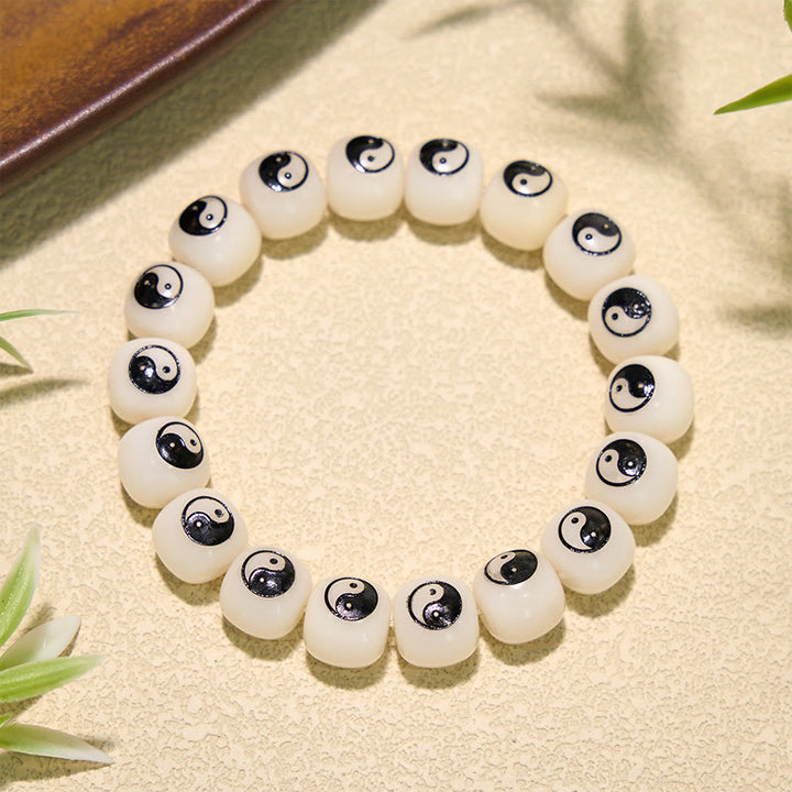 Buddha Stones Braccialetto Yin Yang con semi di Bodhi bianchi per la pace - Bagua (Equilibrio ♥ Armonia) - image 0
