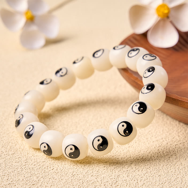 Buddha Stones Braccialetto Yin Yang con semi di Bodhi bianchi per la pace - image 1