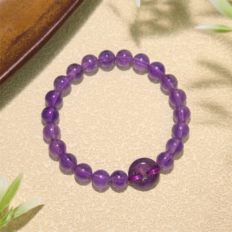 Buddha Stones Bracciale rotondo antistress con fibbia Peace in ametista, lucidato a mano. - image 1