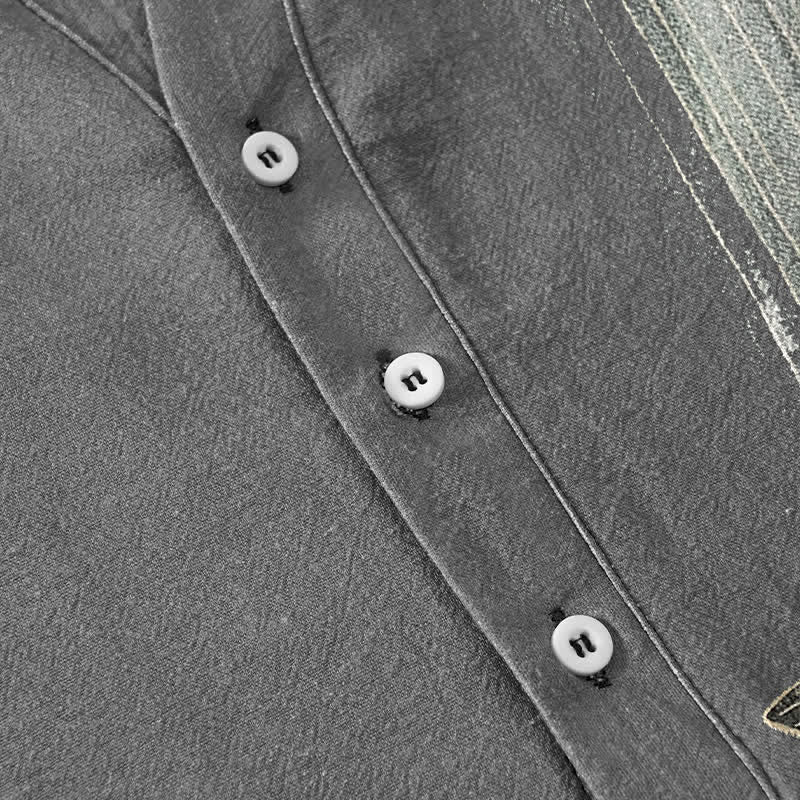 Buddha Stones Camicia da uomo a maniche corte con mezzo bottone e stampa di carpe koi in cotone, motivo a onde d'acqua. - image 8