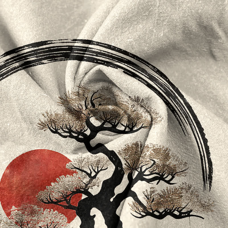 Buddha Stones Camicia da uomo a maniche corte con mezza abbottonatura, in cotone, con stampa bonsai e sole, motivo Zen. - image 4