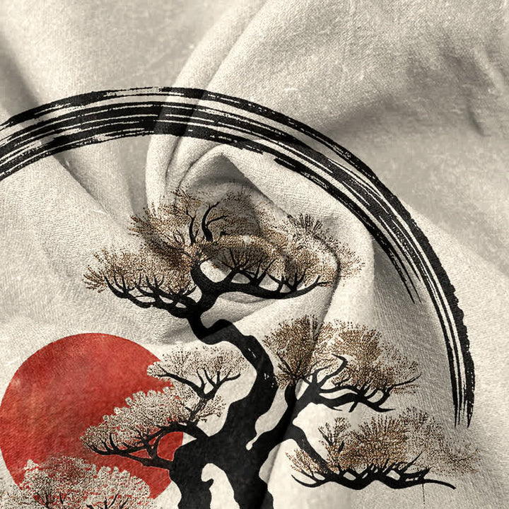 Buddha Stones Camicia da uomo a maniche corte con mezza abbottonatura, in cotone, con stampa bonsai e sole, motivo Zen. - image 4