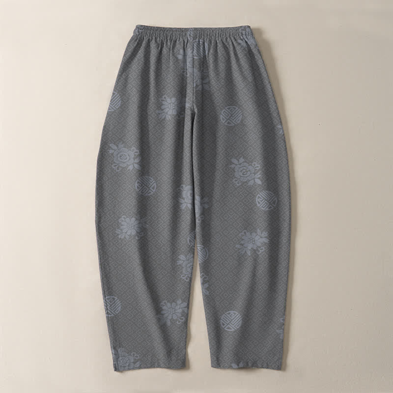 Buddha Stones Pantaloni da uomo affusolati in puro cotone con motivo a medaglione floreale e coulisse, con tasche. - image 14