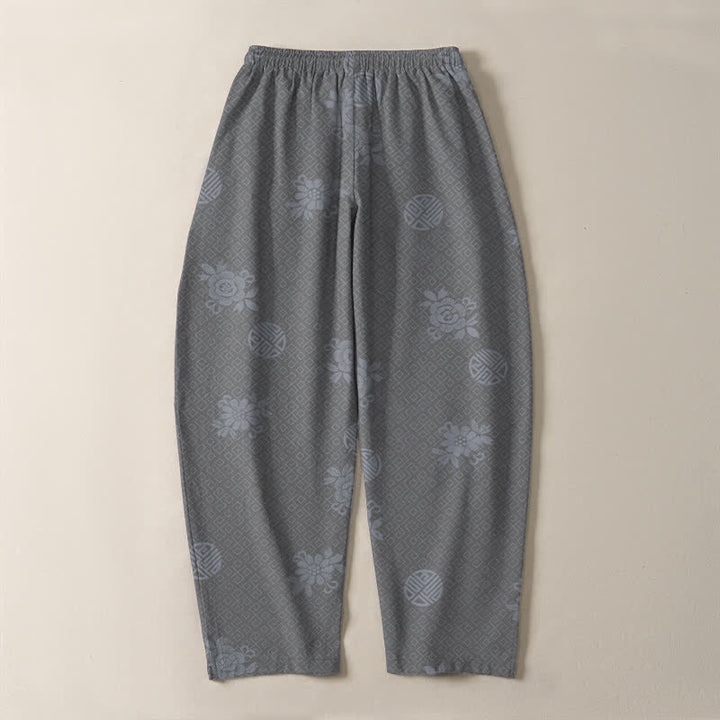 Buddha Stones Pantaloni da uomo affusolati in puro cotone con motivo a medaglione floreale e coulisse, con tasche. - image 14