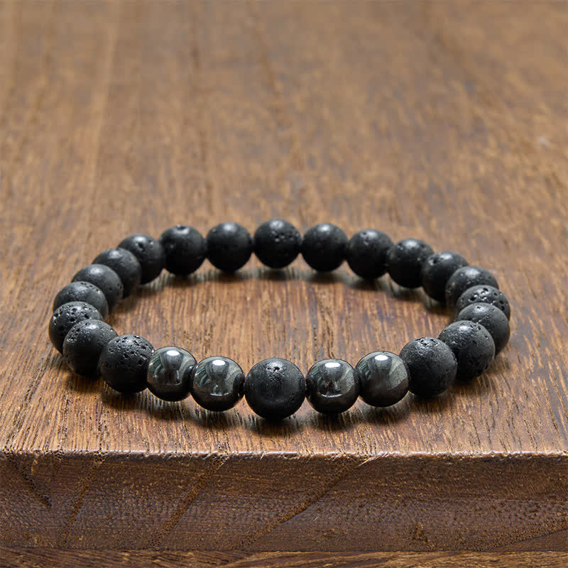 Buddha Stones Bracciale minimalista con perline in ematite e pietra lavica, ideale per radicamento. - image 10