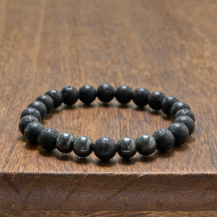 Buddha Stones Bracciale minimalista con perline in ematite e pietra lavica, ideale per radicamento. - image 10