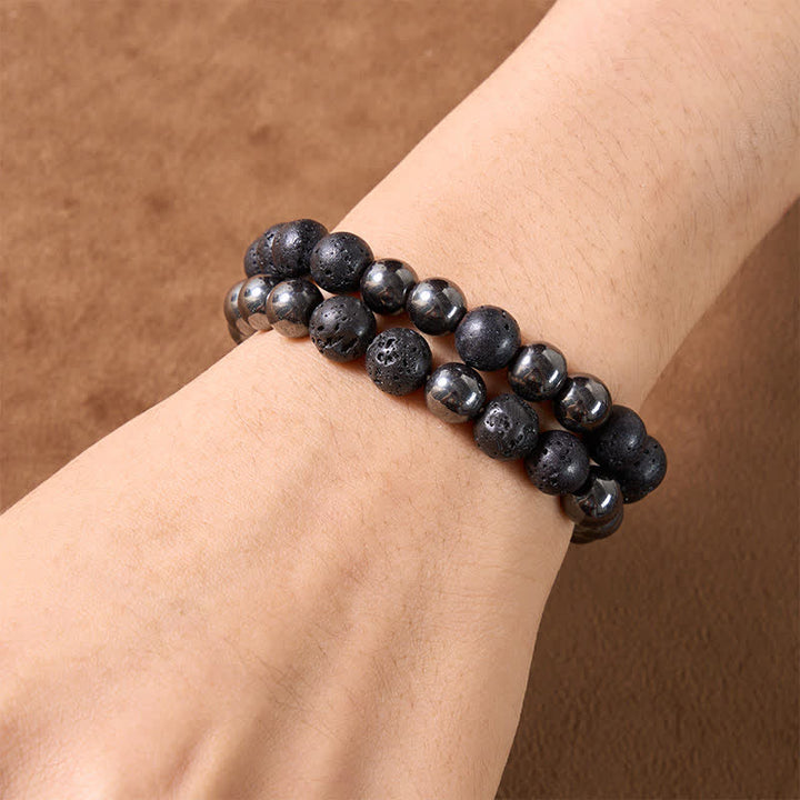 Buddha Stones Bracciale minimalista con perline in ematite e pietra lavica, ideale per radicamento. - image 4