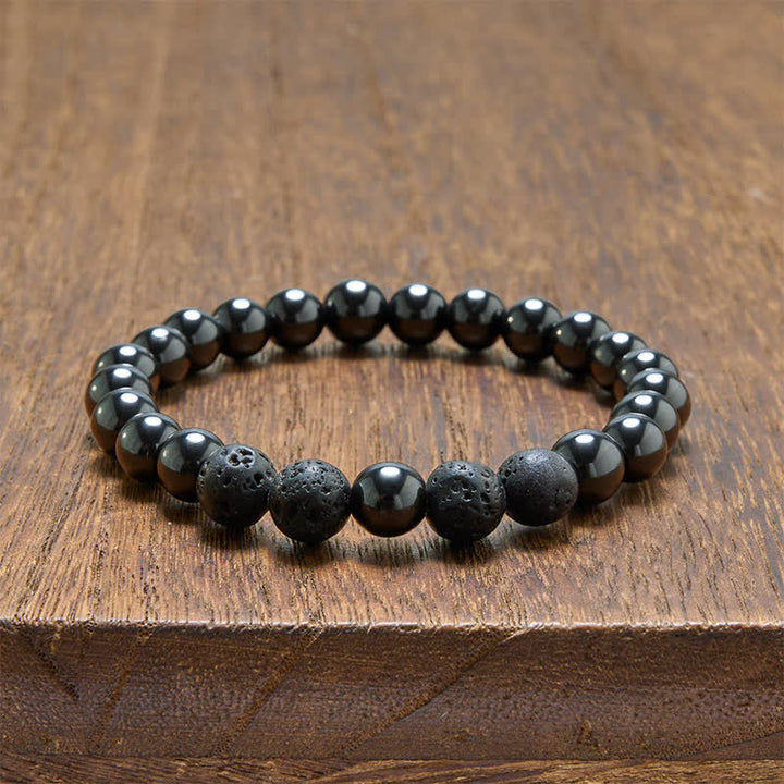 Buddha Stones Bracciale minimalista con perline in ematite e pietra lavica, ideale per radicamento. - image 9