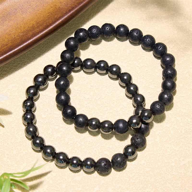 Buddha Stones Bracciale minimalista con perline in ematite e pietra lavica, ideale per radicamento. - image 3