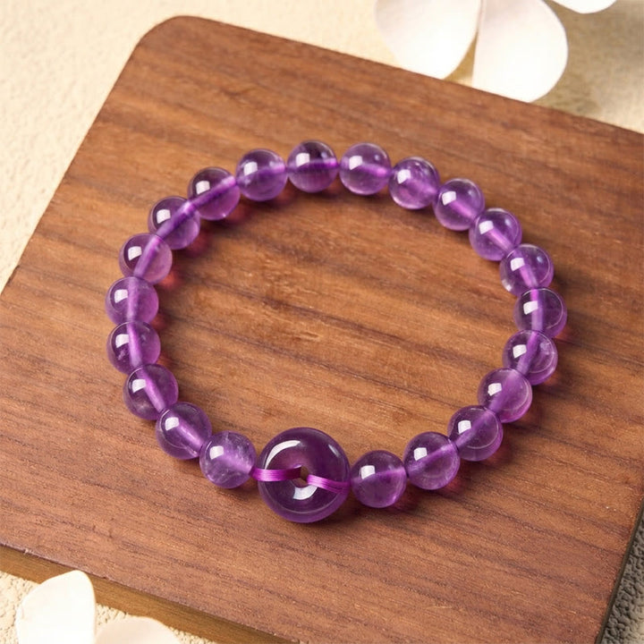 Buddha Stones Bracciale rotondo antistress con fibbia Peace in ametista, lucidato a mano. - image 2