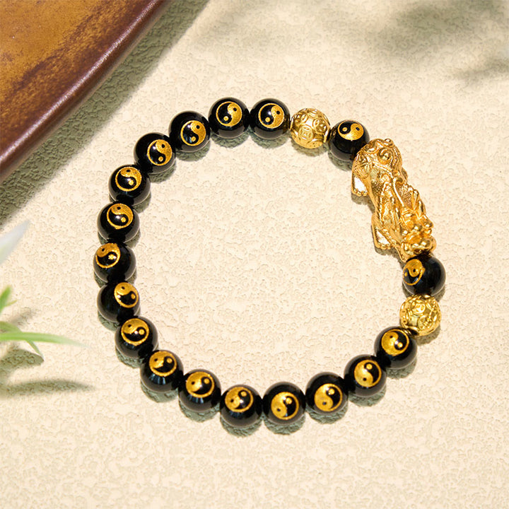 Buddha Stones Bracciale portafortuna con perline Pi Xiu in rame e onice nera. - image 4