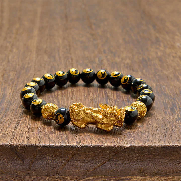 Buddha Stones Bracciale portafortuna con perline Pi Xiu in rame e onice nera. - image 3