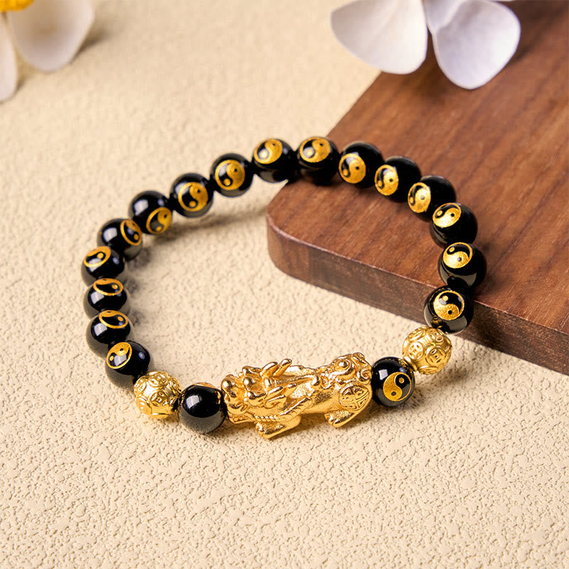Buddha Stones Bracciale portafortuna con perline Pi Xiu in rame e onice nera. - Pi Xiu (Ricchezza ♥ Fortuna) - image 0