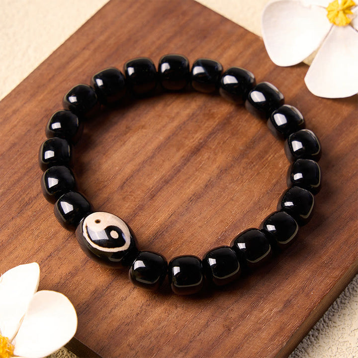 Buddha Stones Bracciale armonico con perline Yin Yang in onice nera - image 3