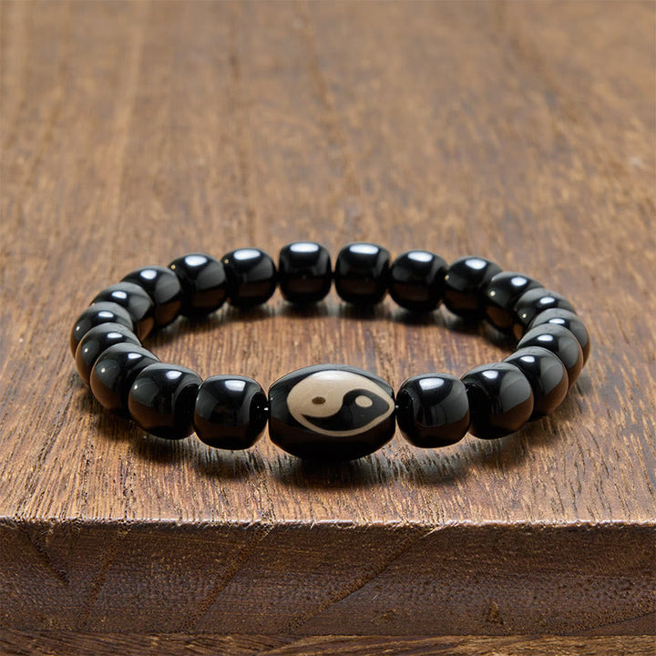 Buddha Stones Bracciale armonico con perline Yin Yang in onice nera - image 2