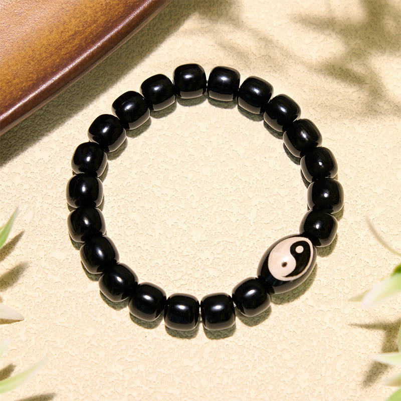 Buddha Stones Bracciale armonico con perline Yin Yang in onice nera - image 1