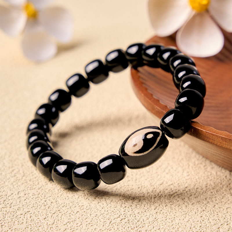 Buddha Stones Bracciale armonico con perline Yin Yang in onice nera - Yin Yang (Equilibrio ♥ Armonia) - image 0
