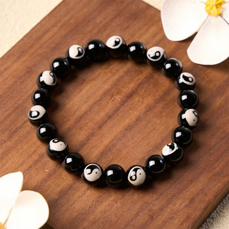 Buddha Stones Bracciale con perline Yin Yang in onice nera per l'equilibrio - Yin Yang (Equilibrio ♥ Armonia) - image 0
