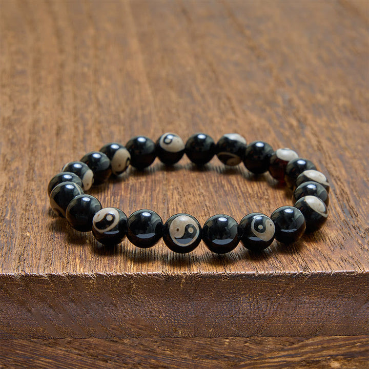 Buddha Stones Bracciale con perline Yin Yang in onice nera per l'equilibrio - image 3