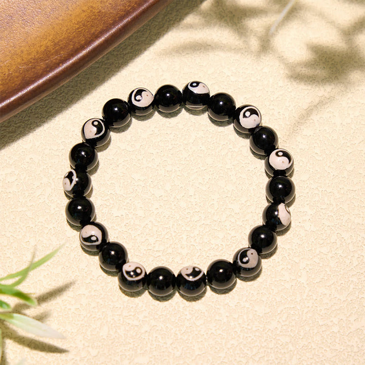 Buddha Stones Bracciale con perline Yin Yang in onice nera per l'equilibrio - image 2