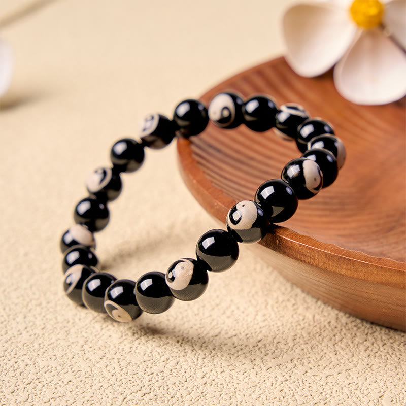 Buddha Stones Bracciale con perline Yin Yang in onice nera per l'equilibrio - image 1